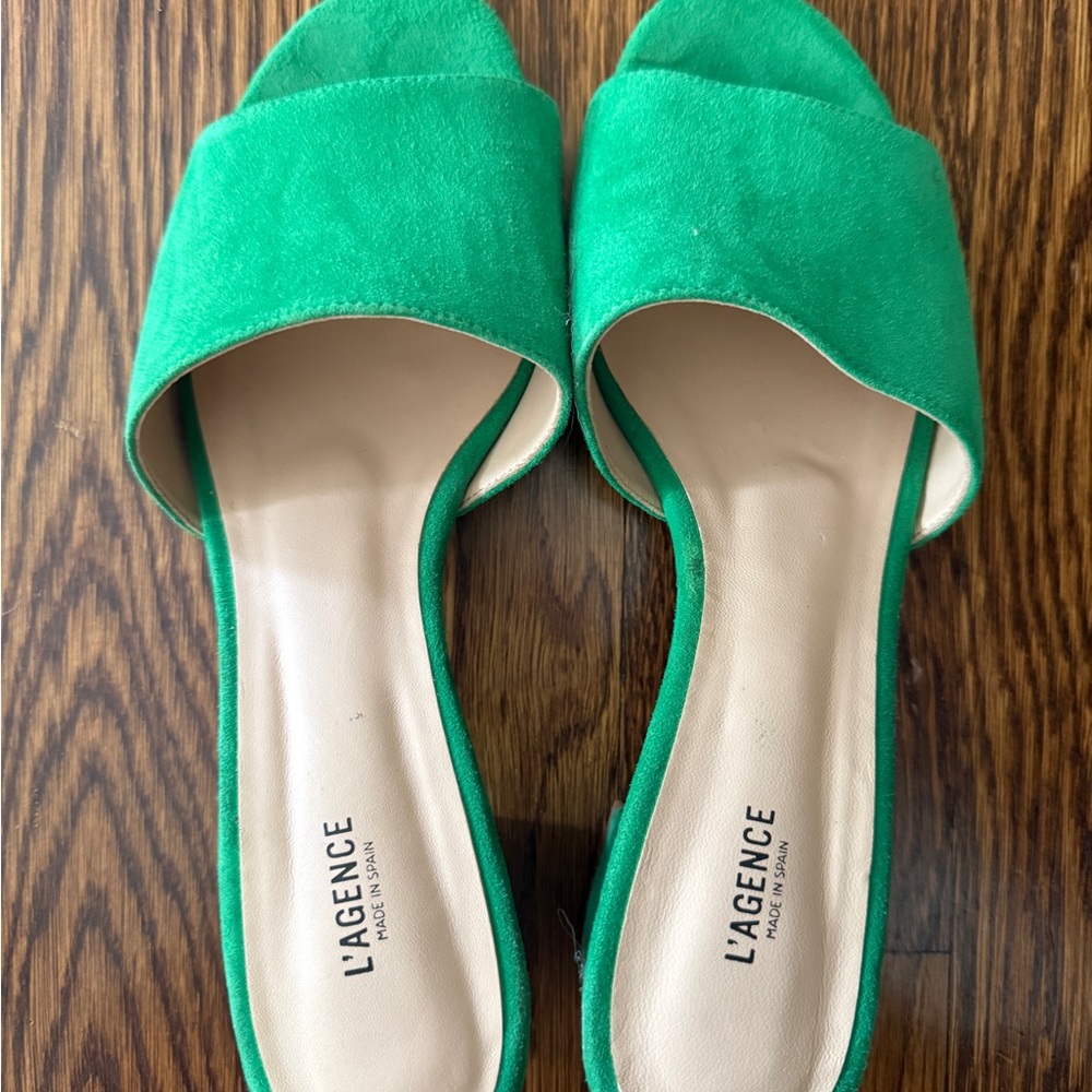 L'AGENCE Green Minimalist Sandals - Picture 2 of 4